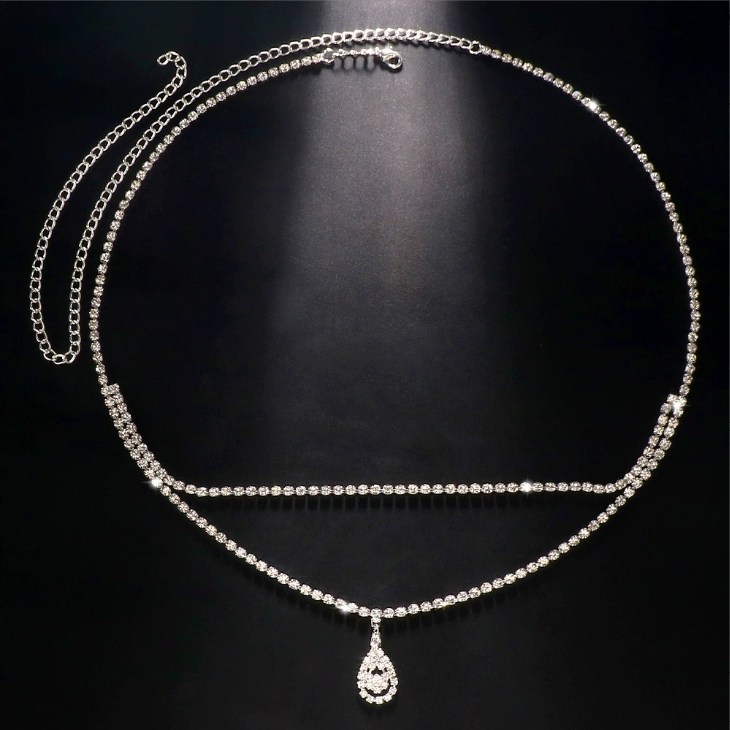 Double Layer Crystal Belly Chain With Rhinestone Drop Pendant